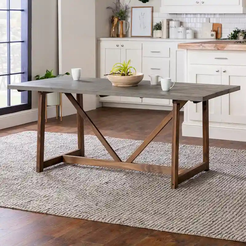 Solid Wood 72-inch Farmhouse Trestle Dining Table
