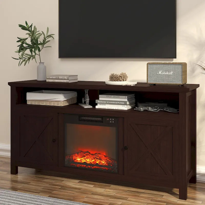 58 Wood Fireplace TV Stand with 18 Electric Fireplace
