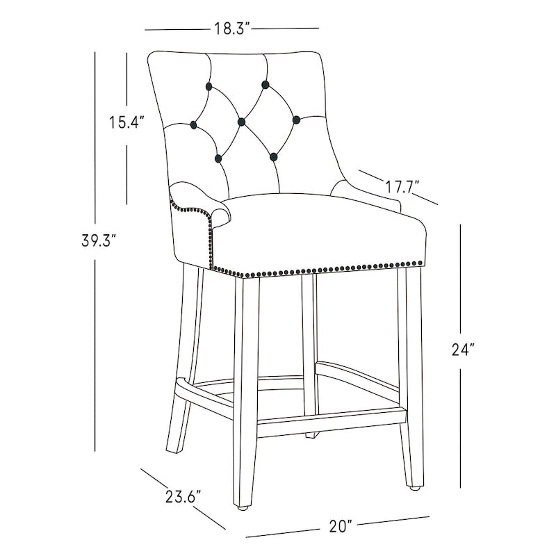 24 Upholstered Button Tufted Counter Stool, Black Legs