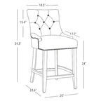 24 Upholstered Button Tufted Counter Stool, Black Legs