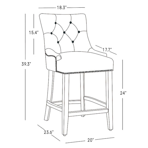 24 Upholstered Button Tufted Counter Stool, Black Legs