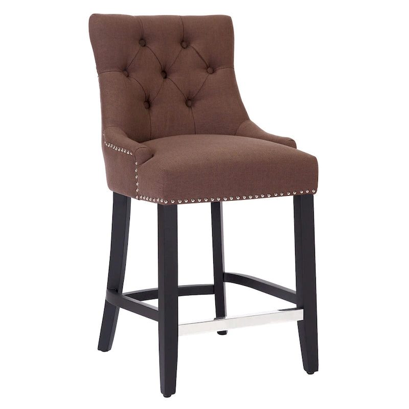 24 Upholstered Button Tufted Counter Stool, Black Legs