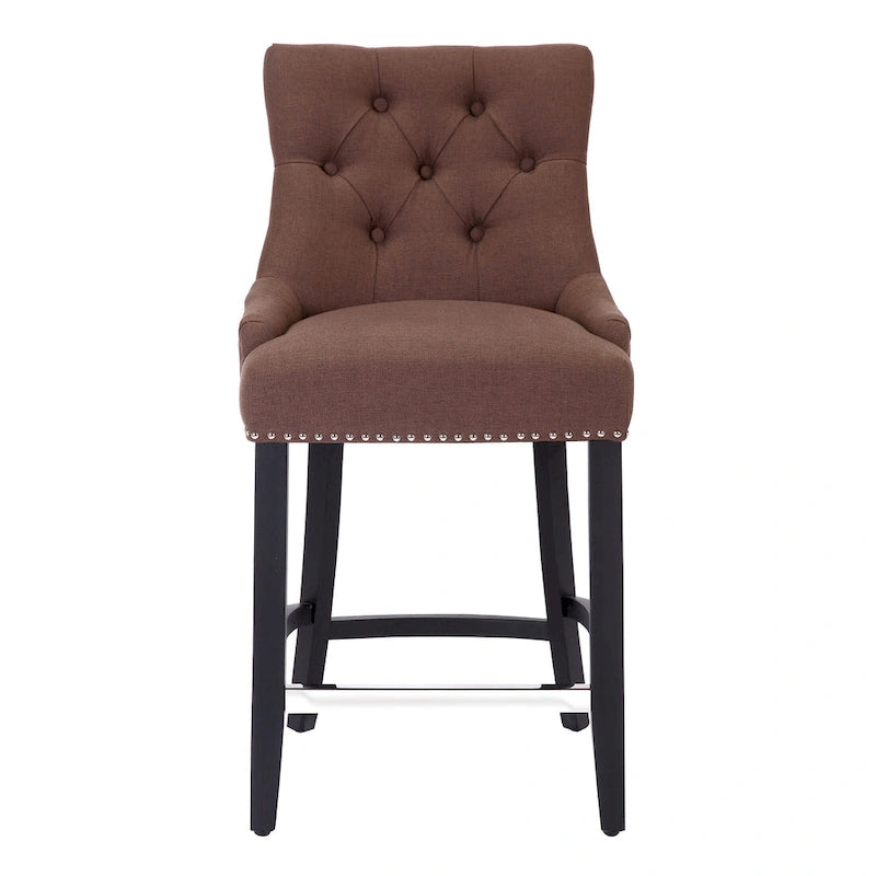 24 Upholstered Button Tufted Counter Stool, Black Legs
