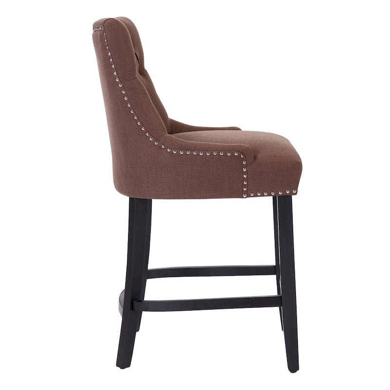 24 Upholstered Button Tufted Counter Stool, Black Legs
