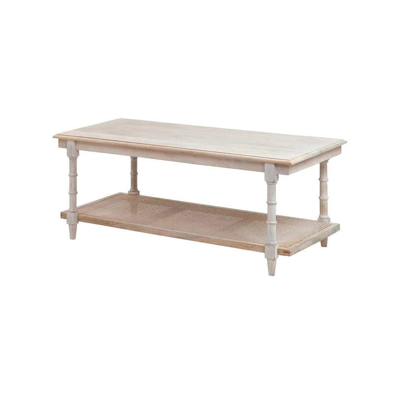 Chesterfield Wood & Cane Coffee Table - Whitewash