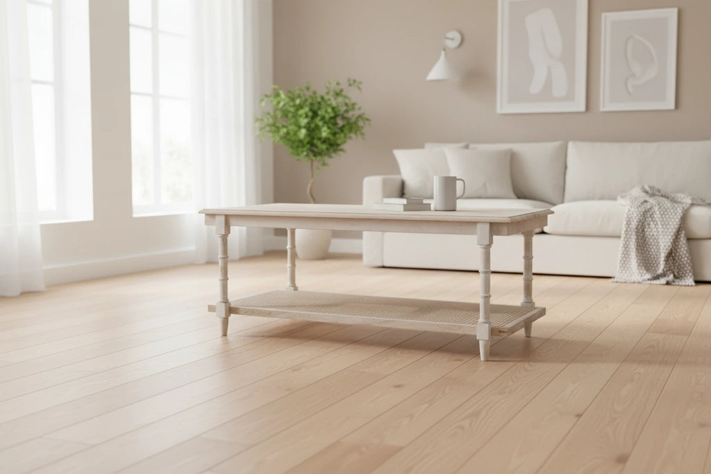 Carolina Living Chesterfield Wood & Cane Coffee Table - Whitewash