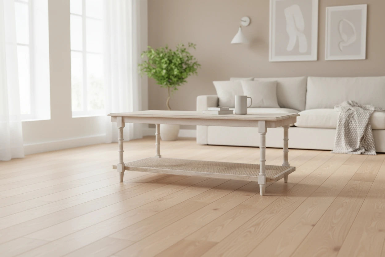Carolina Living Chesterfield Wood & Cane Coffee Table - Whitewash
