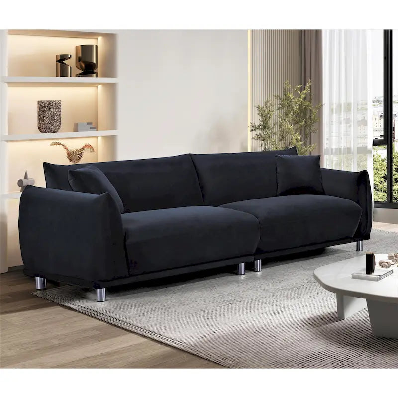 88.2W Metal-Legs Velvet Fabirc Foam Sofa