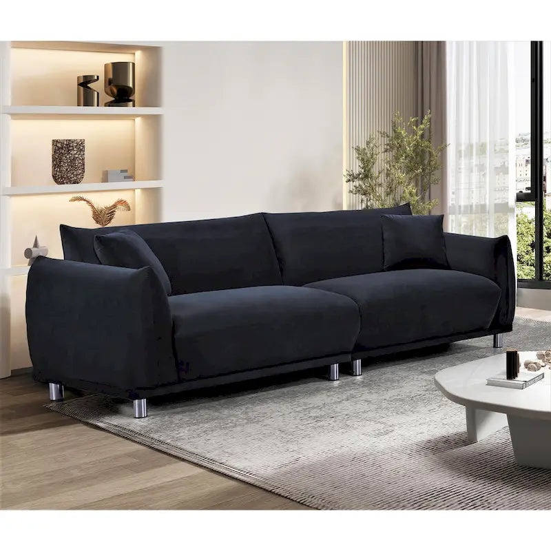 US Pride Furniture 88.2W Metal-Legs Velvet Fabirc Foam Sofa