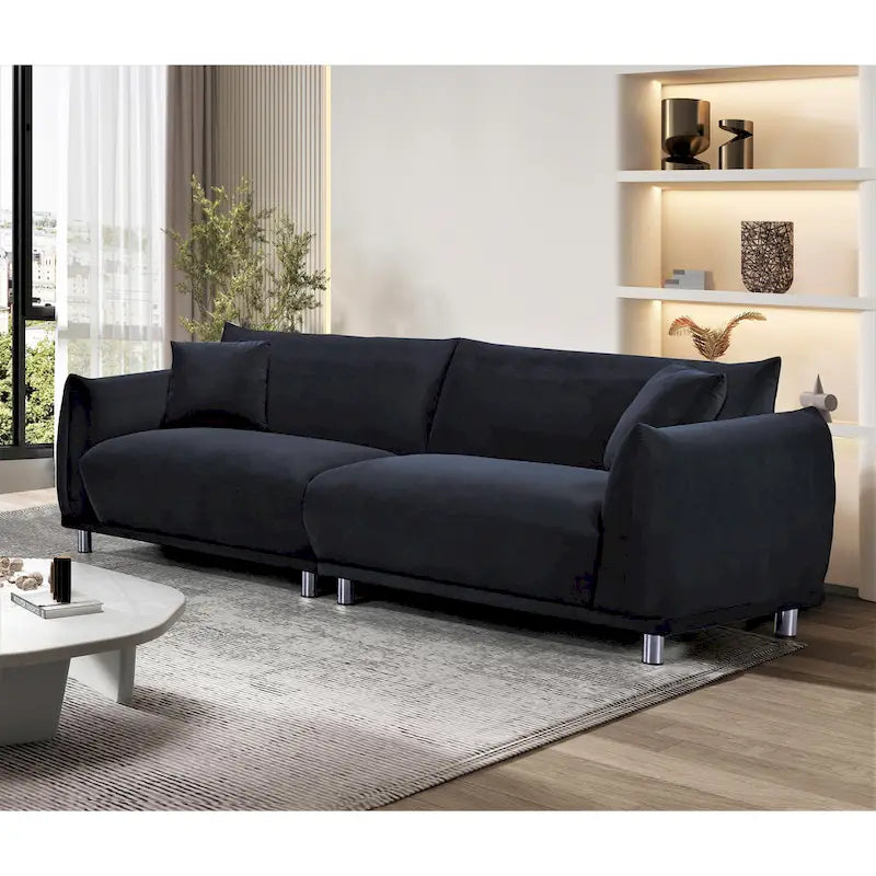 88.2W Metal-Legs Velvet Fabirc Foam Sofa