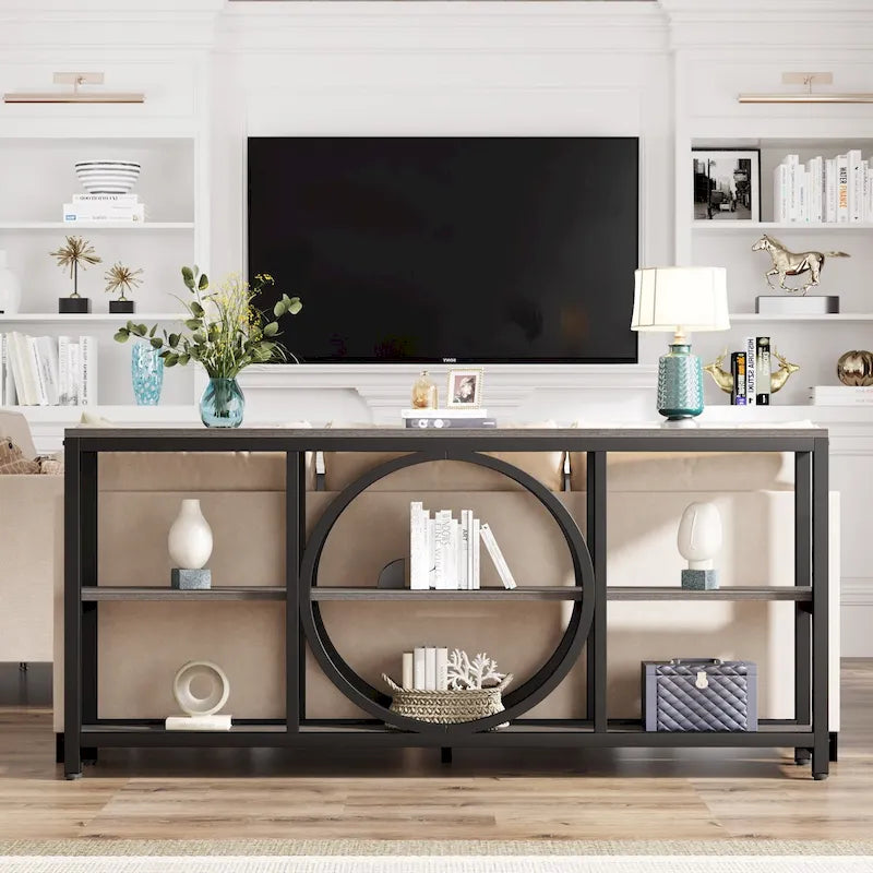 70.9 inch Extra Long Console Table with 3 Tier Wood Storage Shelves
