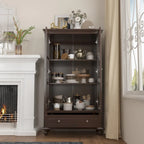55.1H Buffet Lacquer Sideboard Storage Cabinet Glass Doors Bookcase