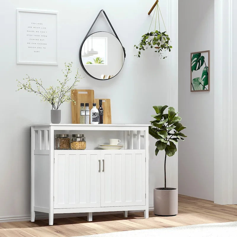 Sideboard Buffet Server Table with 2 Doors, Kitchen Storage Cabinet with Adjustable Shelves for Kitchen and Dining Room