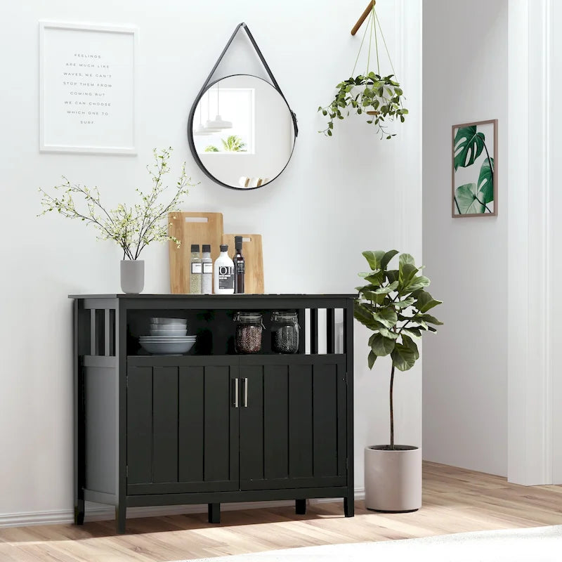 Sideboard Buffet Server Table with 2 Doors, Kitchen Storage Cabinet with Adjustable Shelves for Kitchen and Dining Room