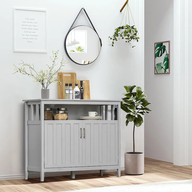 Sideboard Buffet Server Table with 2 Doors, Kitchen Storage Cabinet with Adjustable Shelves for Kitchen and Dining Room