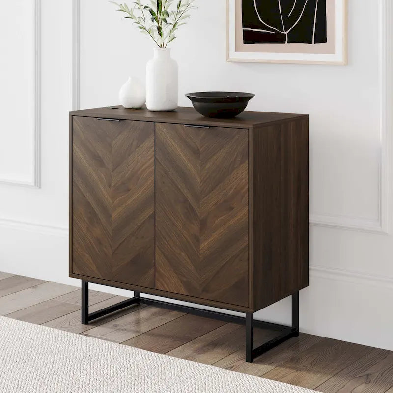 Nathan James Enloe Rustic Doors Metal Base Free Standing Modern Storage Cabinet for Entryway