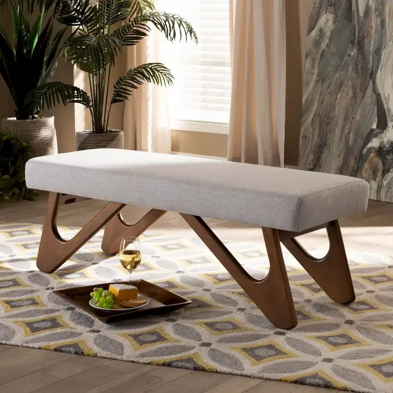 Mid-century Modern Upholstered Boomerang Bench