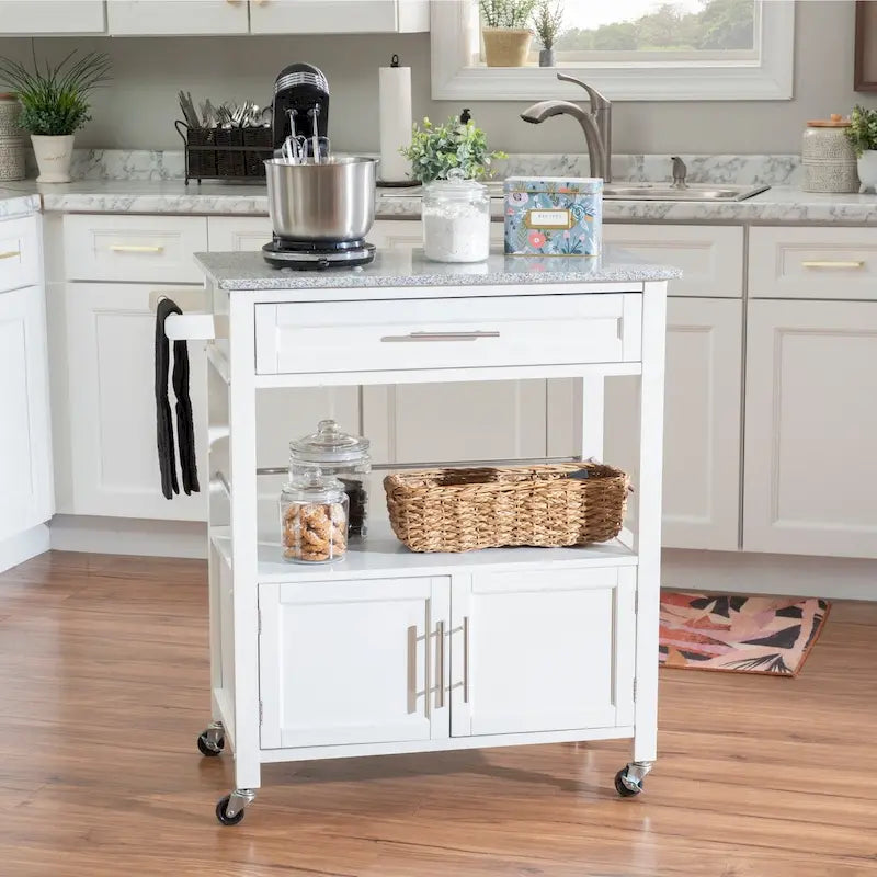 Rolling Mobile Kitchen Cart with Granite Top