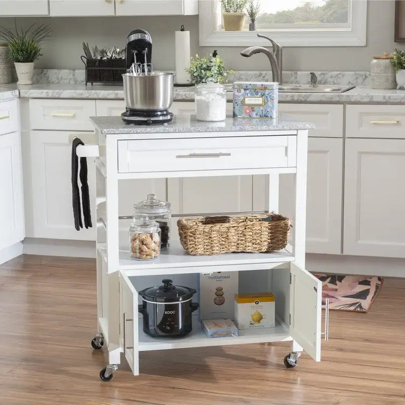 Rolling Mobile Kitchen Cart with Granite Top