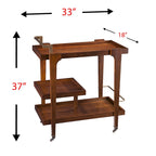 Mid Century Modern 3-Tier Faux Wood Bar Cart with Sleek Metal Details and Ample Storage Space