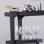 Mid Century Modern 3-Tier Faux Wood Bar Cart with Sleek Metal Details and Ample Storage Space