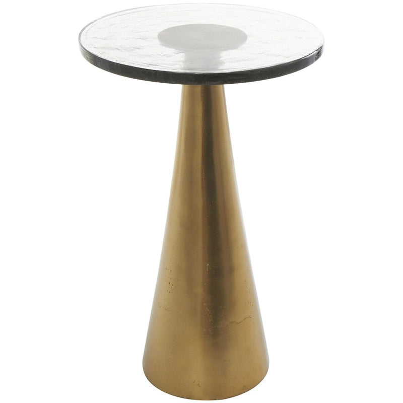 Aluminum Metal Geometric Cone Side End Accent Table with Textured Glass Tabletop - Black or Gold - Roche River Decor