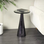 Aluminum Metal Geometric Cone Side End Accent Table with Textured Glass Tabletop - Black or Gold
