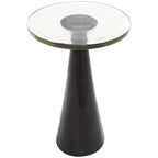Aluminum Metal Geometric Cone Side End Accent Table with Textured Glass Tabletop - Black or Gold